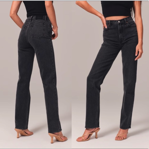 Abercrombie Curve Love Ultra High Rise 90s Straight Jean Black 28 / 6 Regular - Picture 1 of 14
